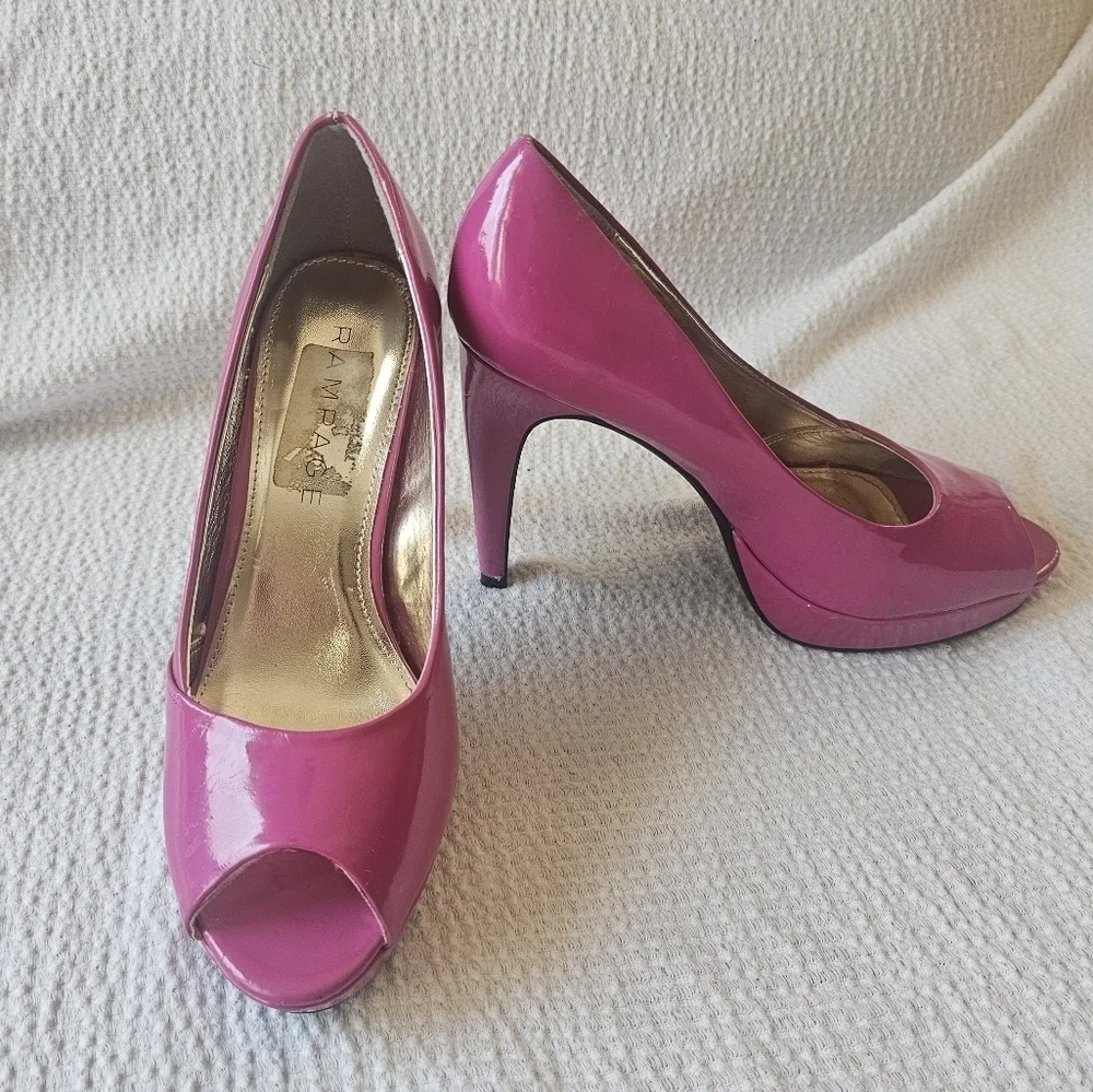 Rampage Granville patent leather hot pink peekaboo pumps size 8